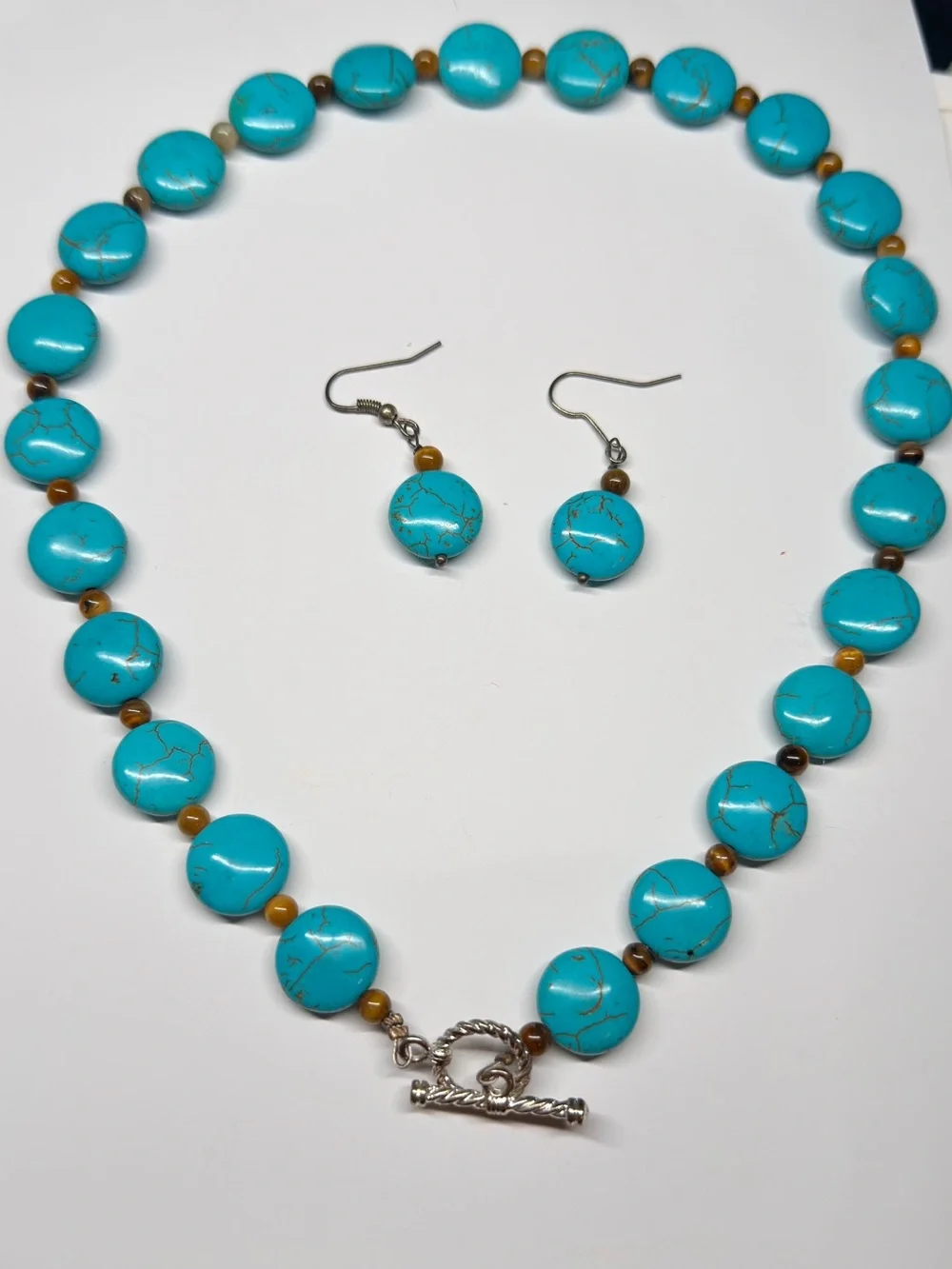 Turquoise Blue Beaded Necklace & Earrings Set
